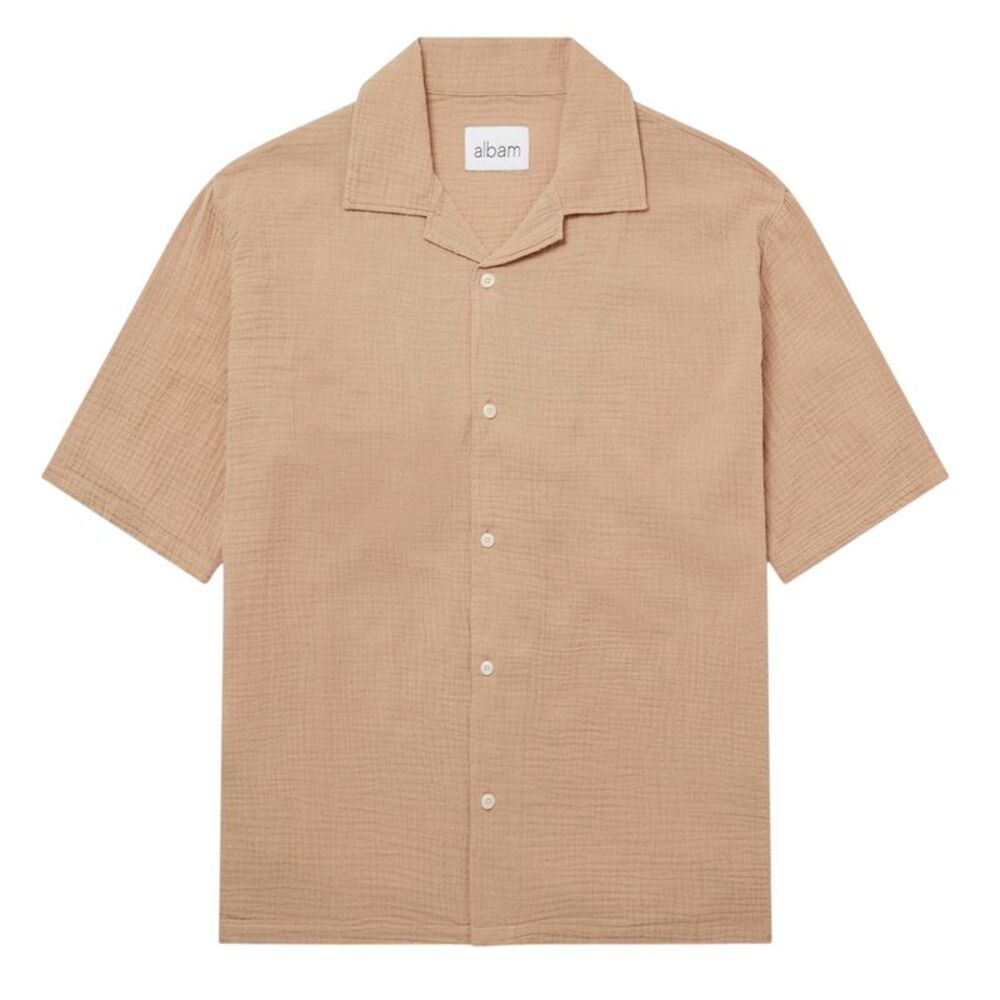Albam Mens Crinkle Relaxed Fit Shirt / Warm Beige